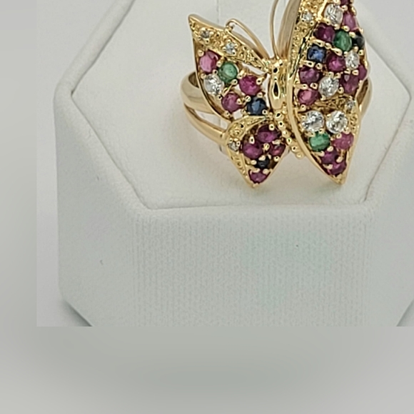 Authentic 18k gol butterfly Multi Colored with Natural Stone - Picture 2 of 3
